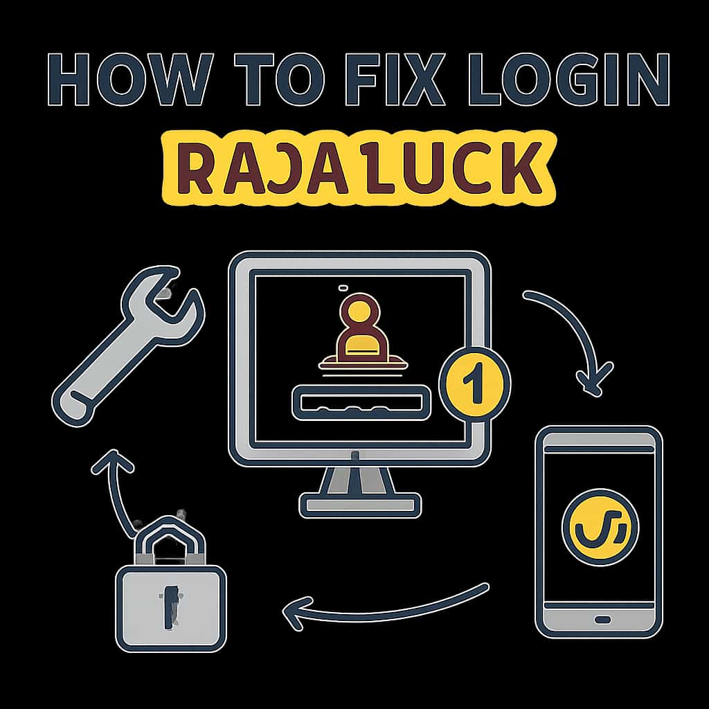 An instructional diagram on troubleshooting Raja Luck login issues.