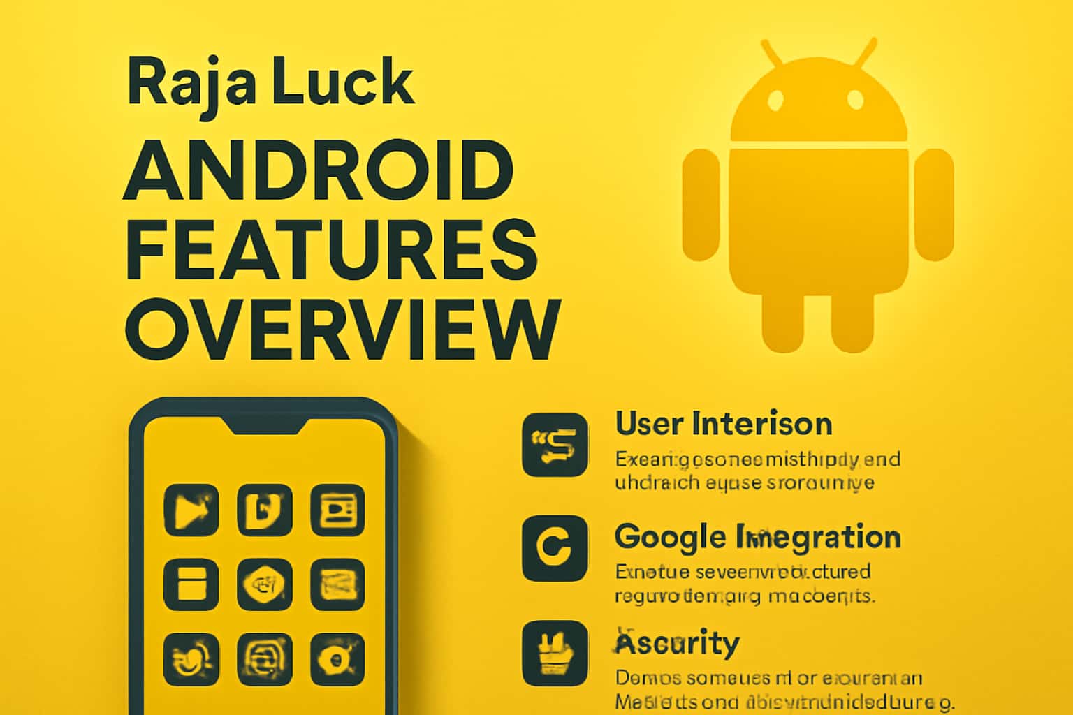 An informational overview of Raja Luck Android features in a tech-inspired setting.