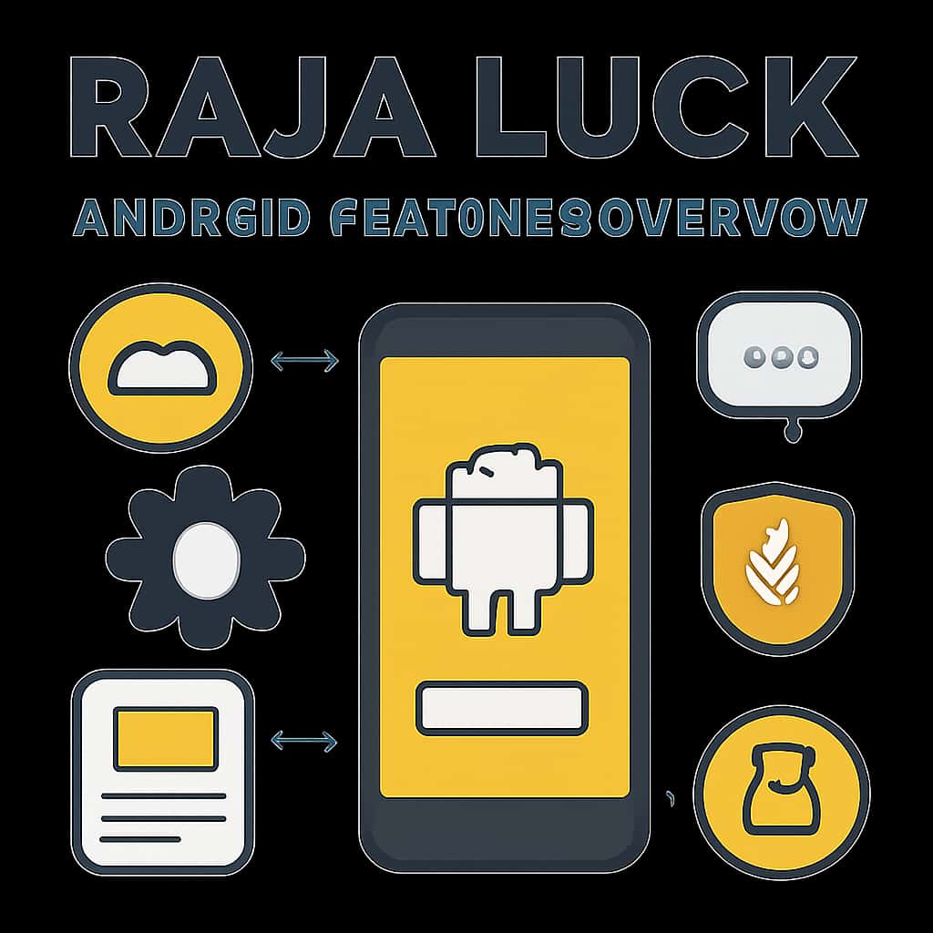 An educational diagram illustrating the features of Raja Luck for Android.