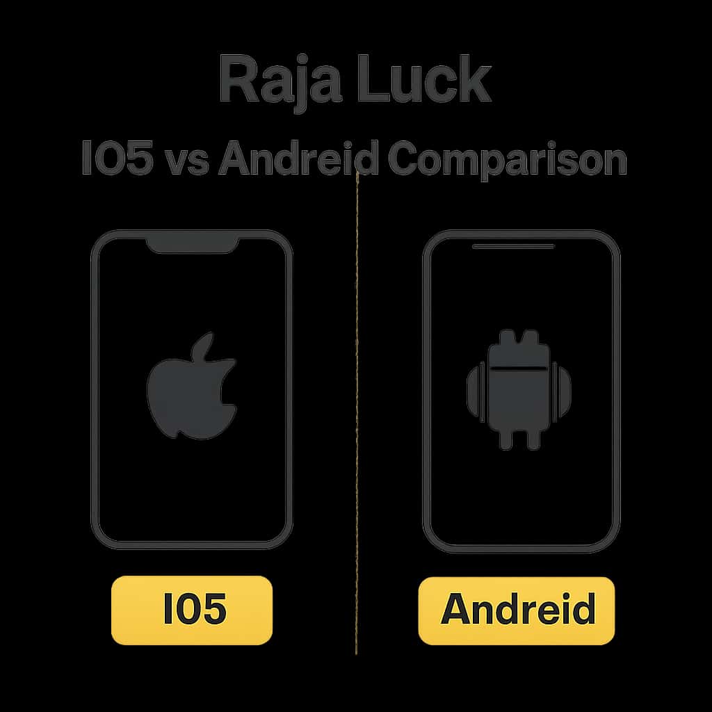Illustration detailing Raja Luck features on iOS vs Android.