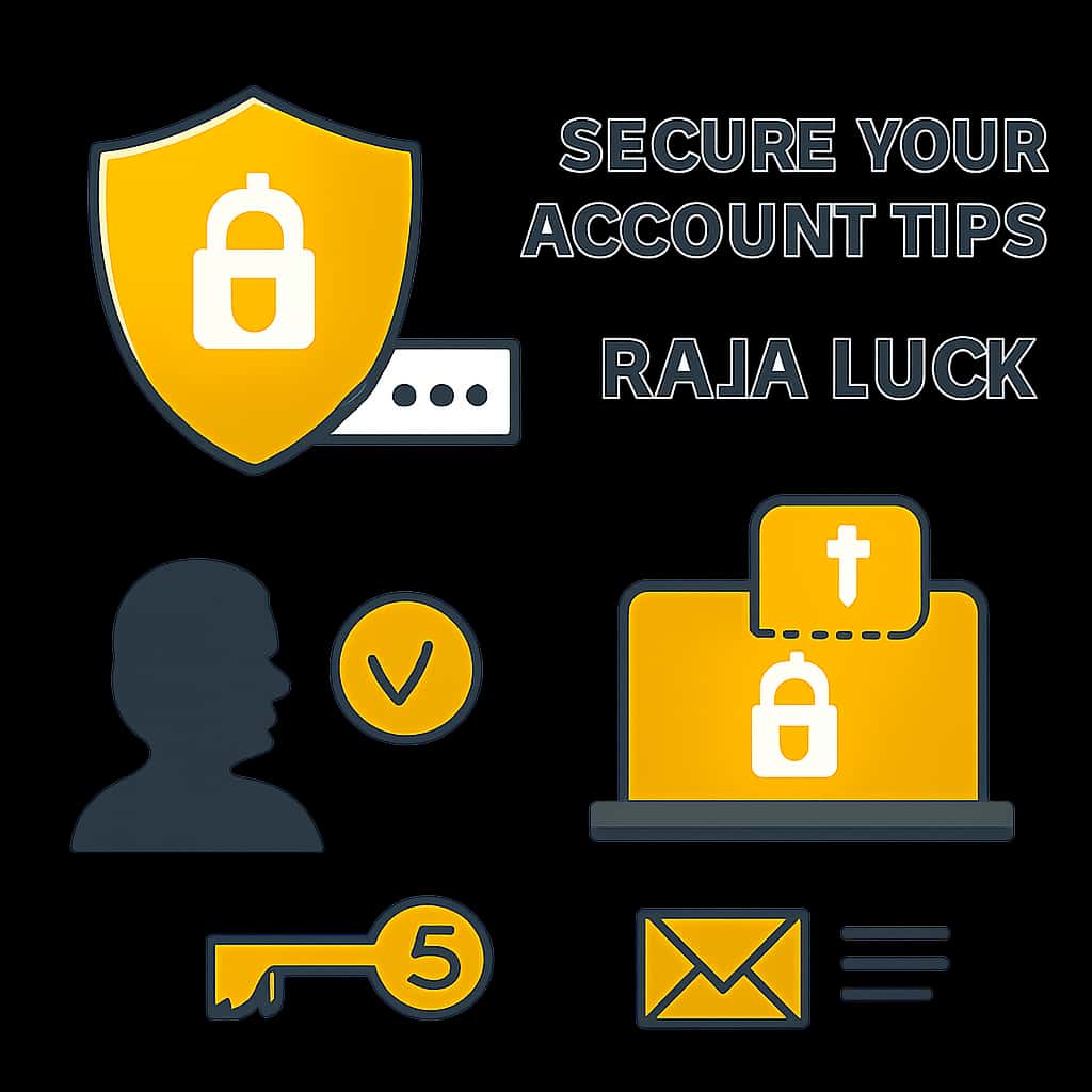 An educational diagram illustrating key tips for Raja Luck account security.