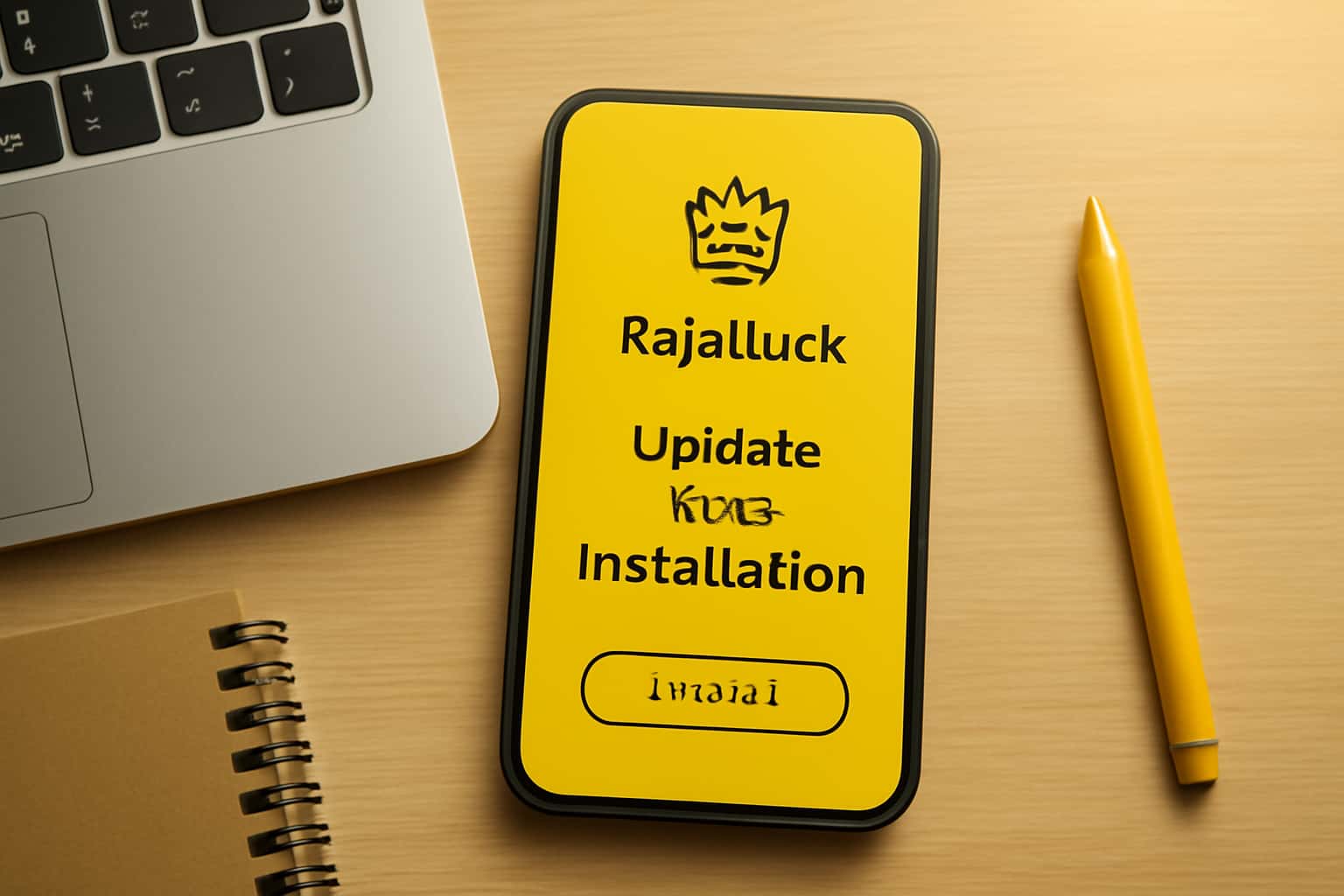 Informational scene about updating the Raja Luck app with focus on installation.